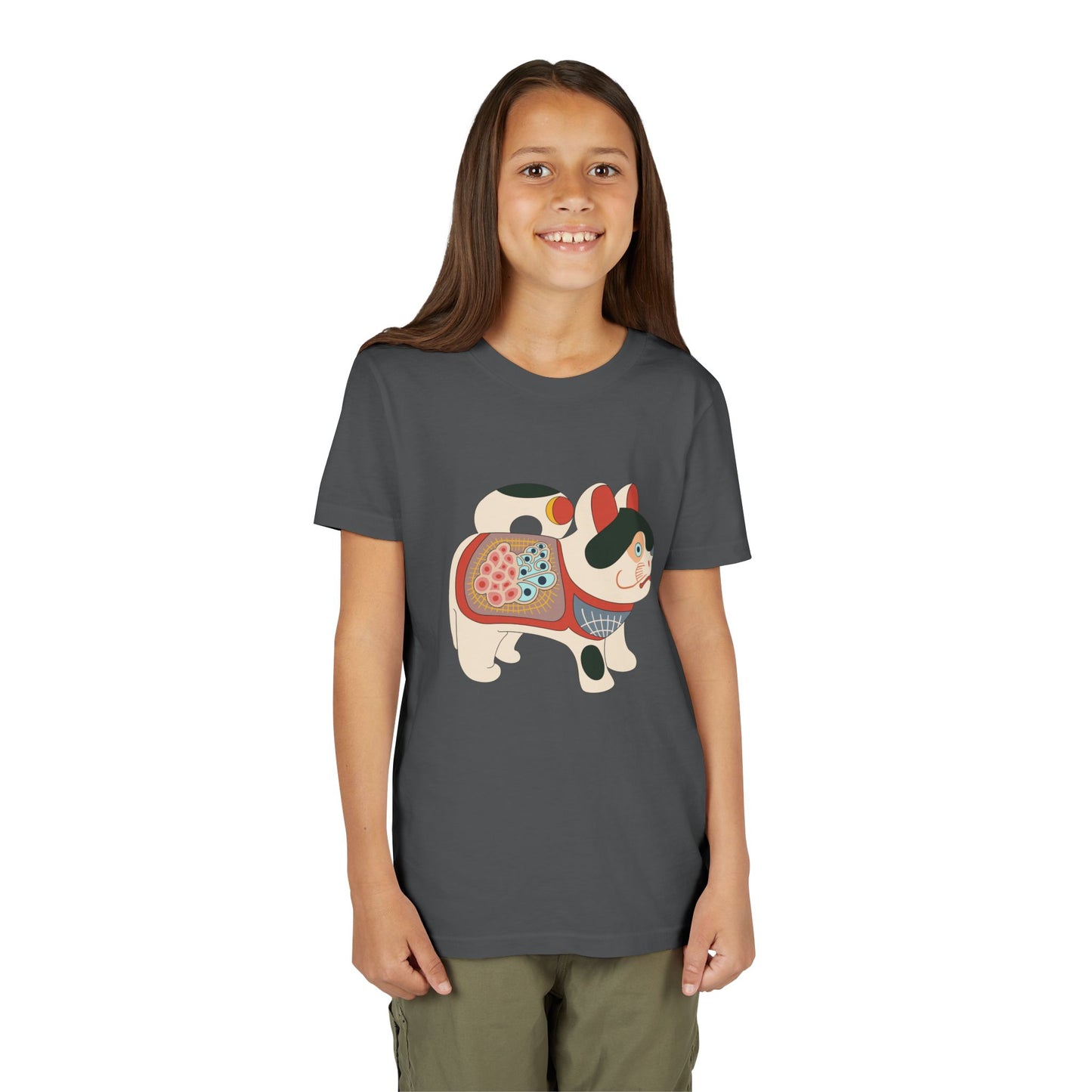 Lucky Inu Hariko illustration by Kawasaki Kyosen Youth Tshirt— Japanese Lucky Cat Tee