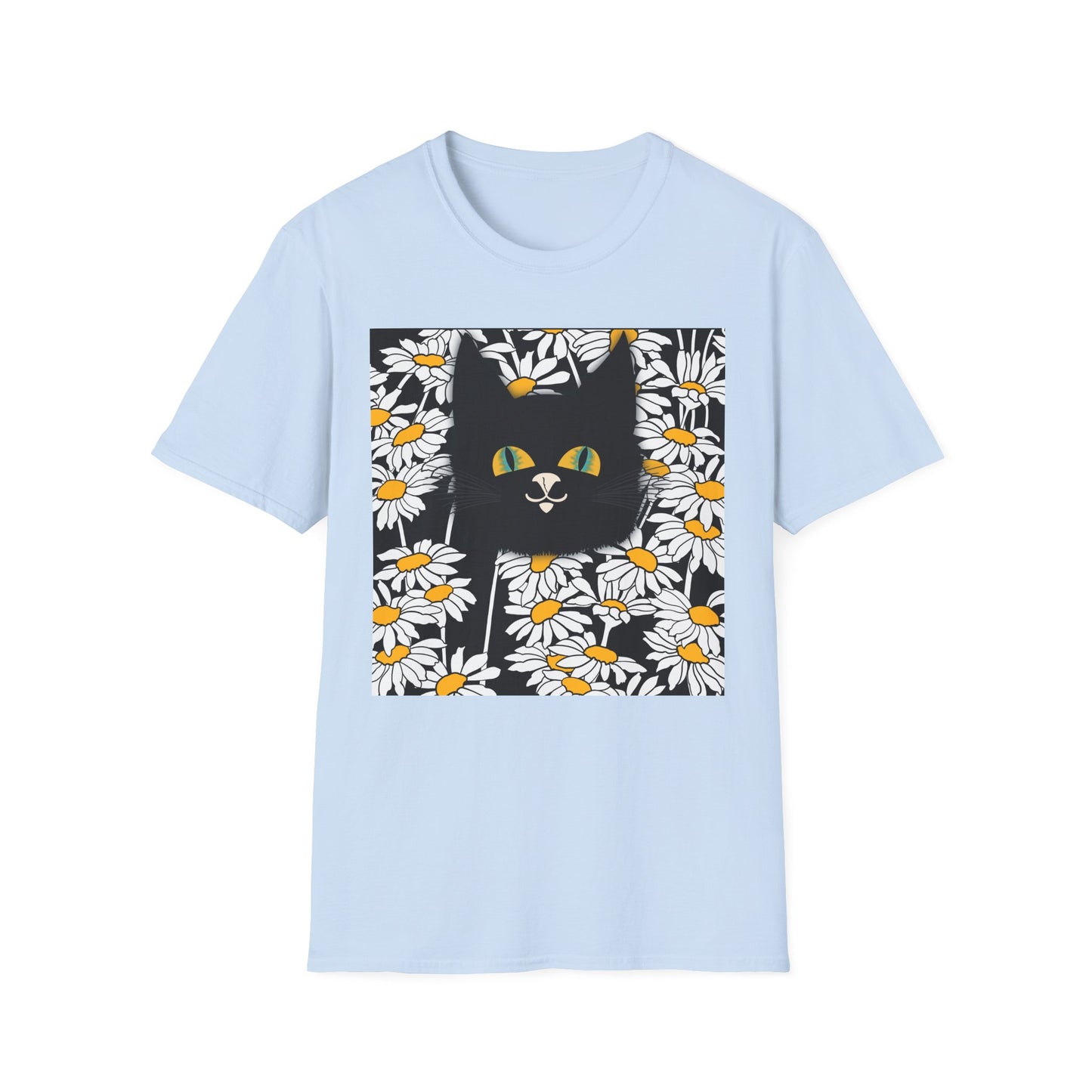 Black Cat Daisy T‑Shirt — Cute Floral Cat Graphic Tee