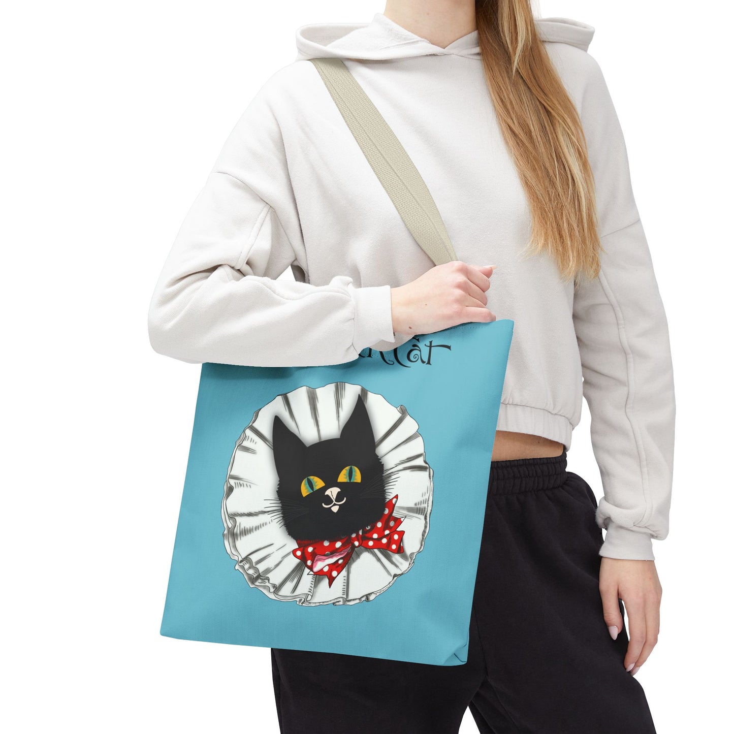 The Black Cat Clown Blue Tote Bag — Cute Vintage Cat Illustration Tote