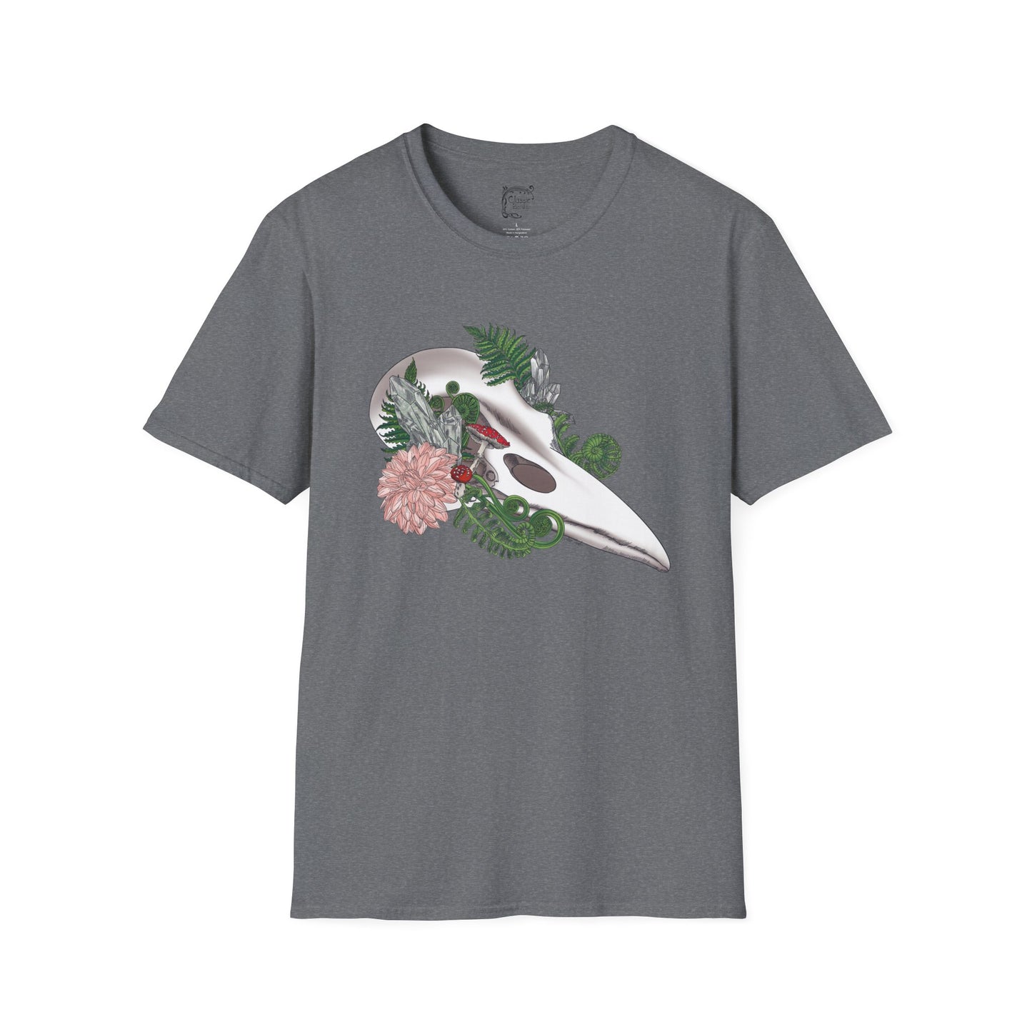 Bohemian Skull Floral T-Shirt, Unisex Softstyle Tee, Casual Wear, Nature Lover Gift, Unique Graphic Tee, Eco-Friendly Shirt