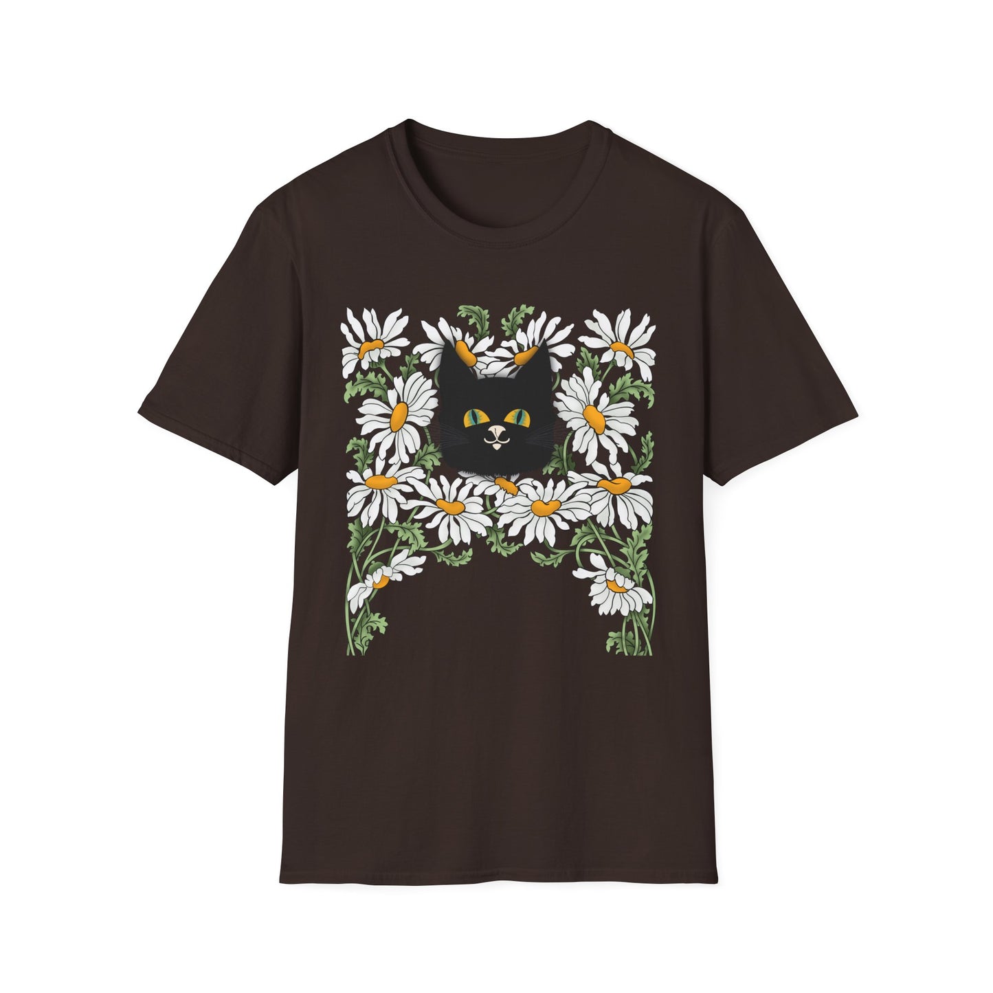 Black Cat & Daisies T‑Shirt — Cute Floral Cat Tee for Cat Lovers
