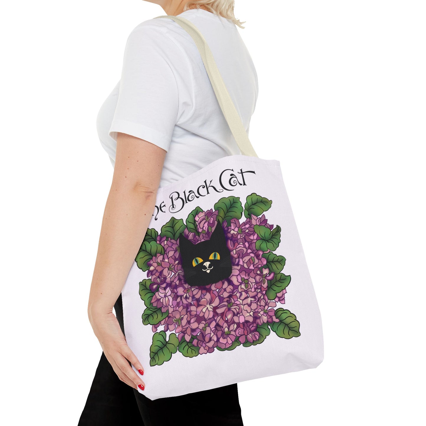 Black Cat Lilac Tote Bag — "The Black Cat" AOP Canvas Tote