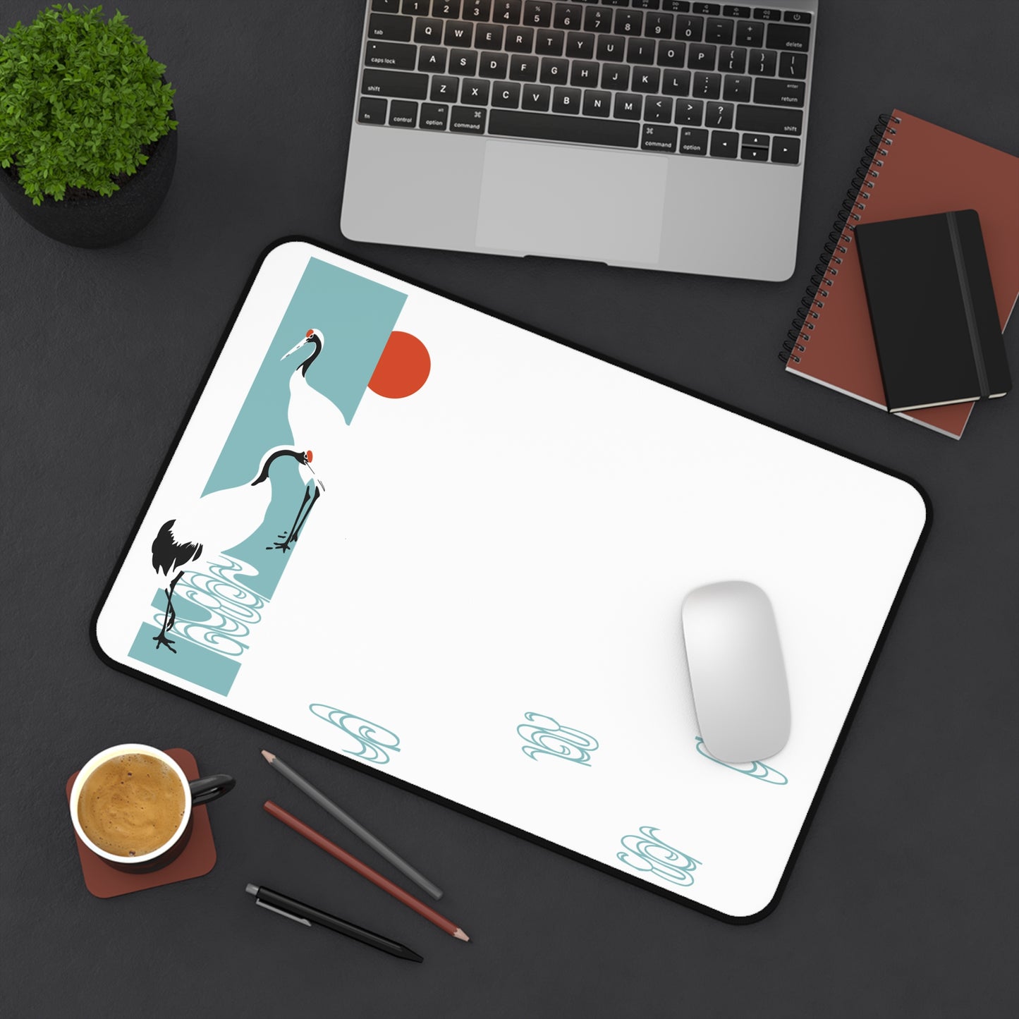 Elegant Japanese Crane Desk Mat