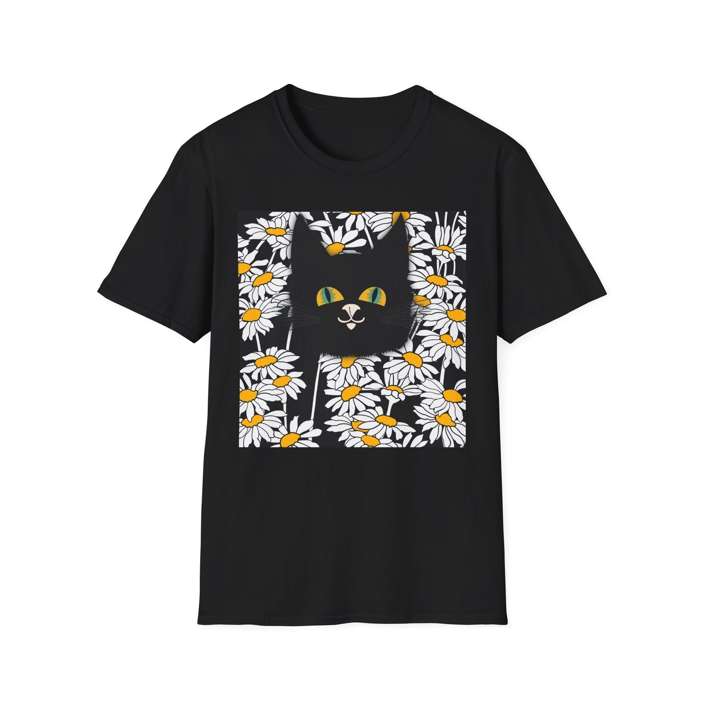 Black Cat Daisy T‑Shirt — Cute Floral Cat Graphic Tee