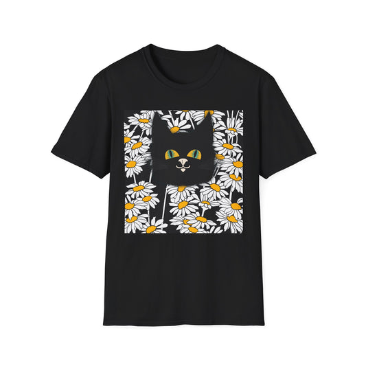 Black Cat Daisy T‑Shirt — Cute Floral Cat Graphic Tee