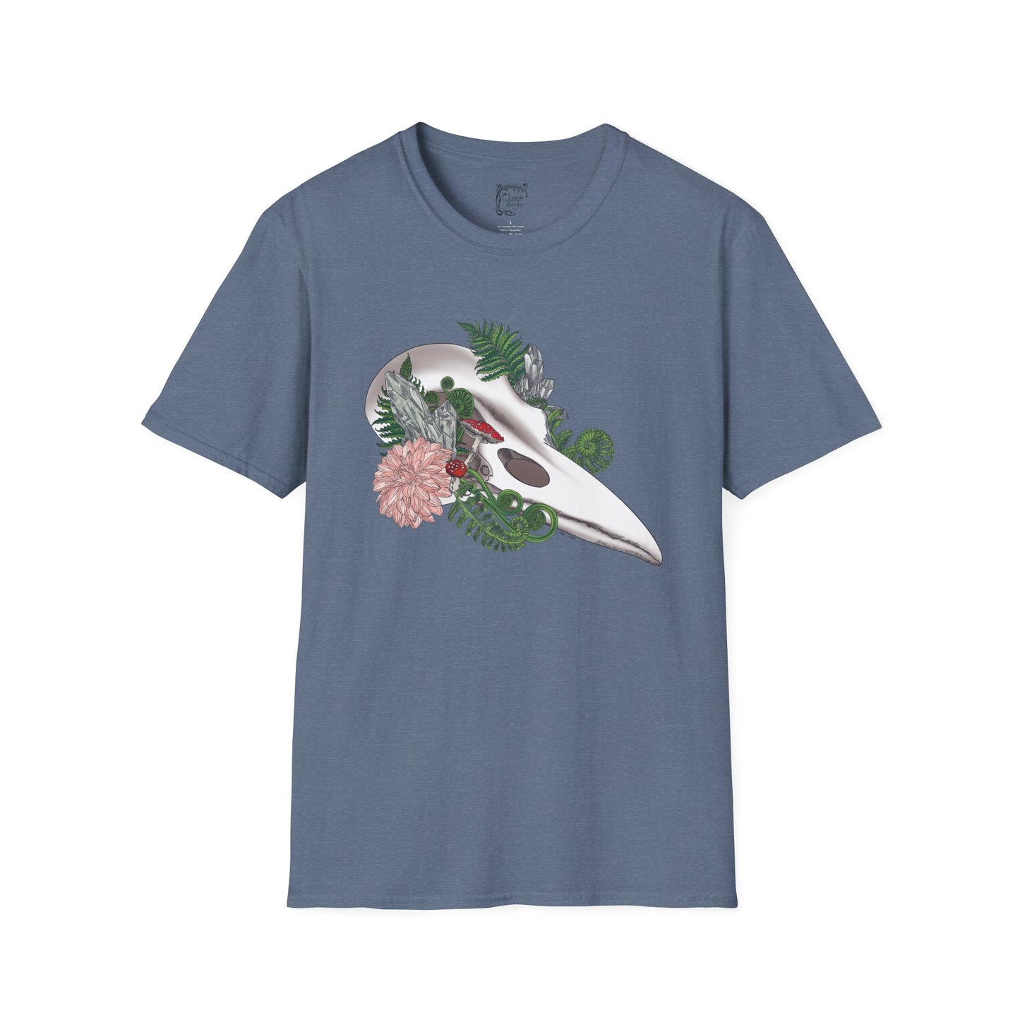 Bohemian Skull Floral T-Shirt, Unisex Softstyle Tee, Casual Wear, Nature Lover Gift, Unique Graphic Tee, Eco-Friendly Shirt