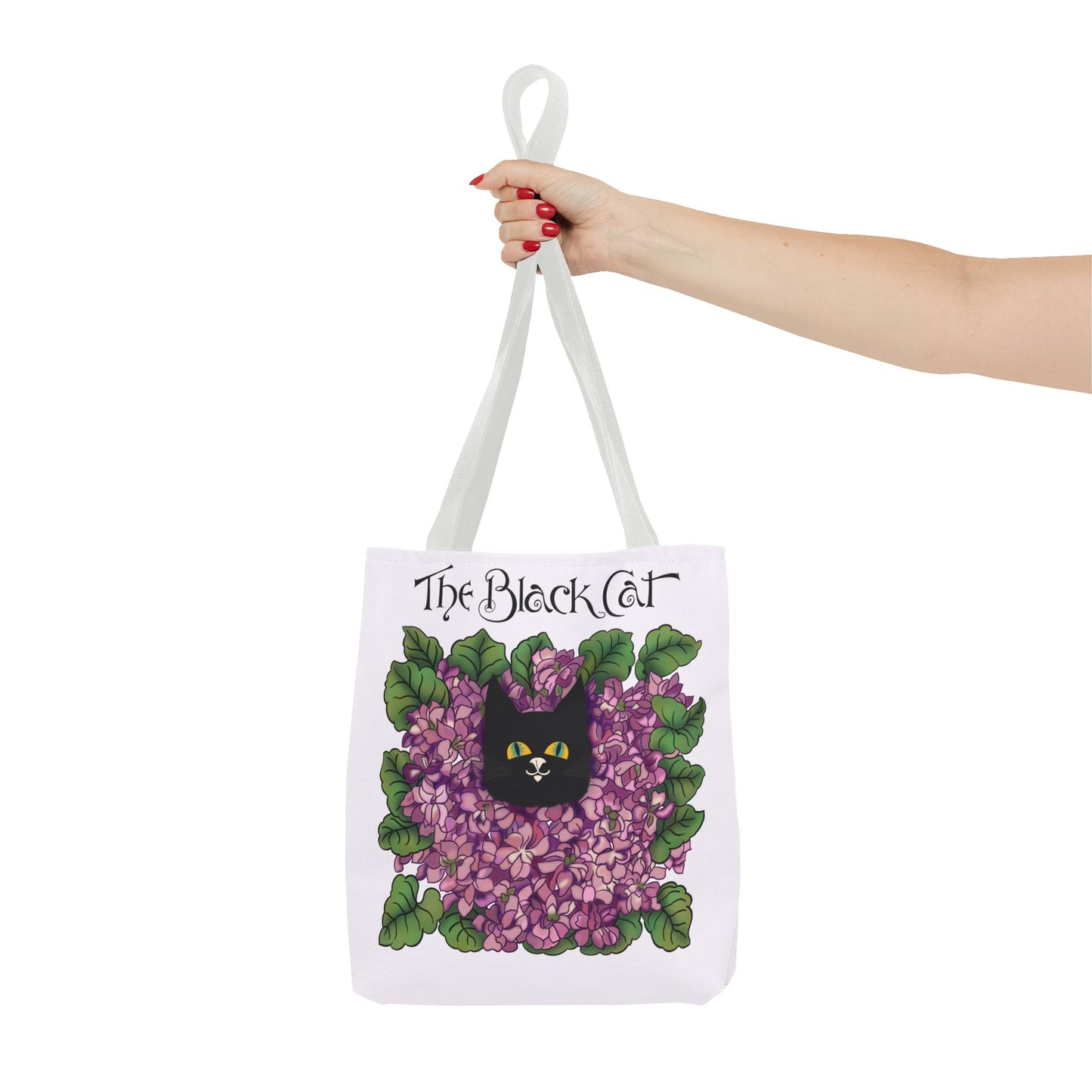 Black Cat Lilac Tote Bag — "The Black Cat" AOP Canvas Tote