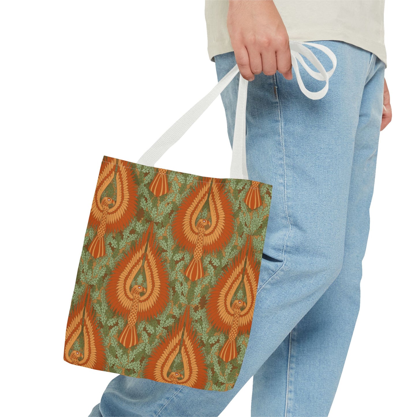 Vintage Phoenix Pattern Tote Bag — Boho Orange Green All-Over Print