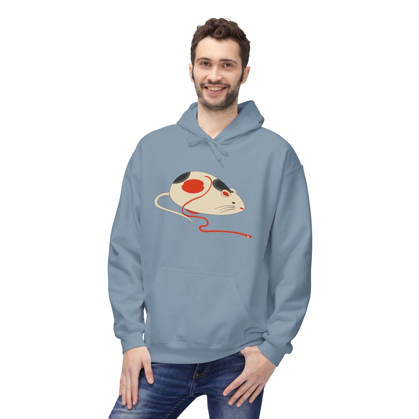 Japanese "Nezumi" Mouse Hoodie — Cute Calico Mouse Illustration Pullover