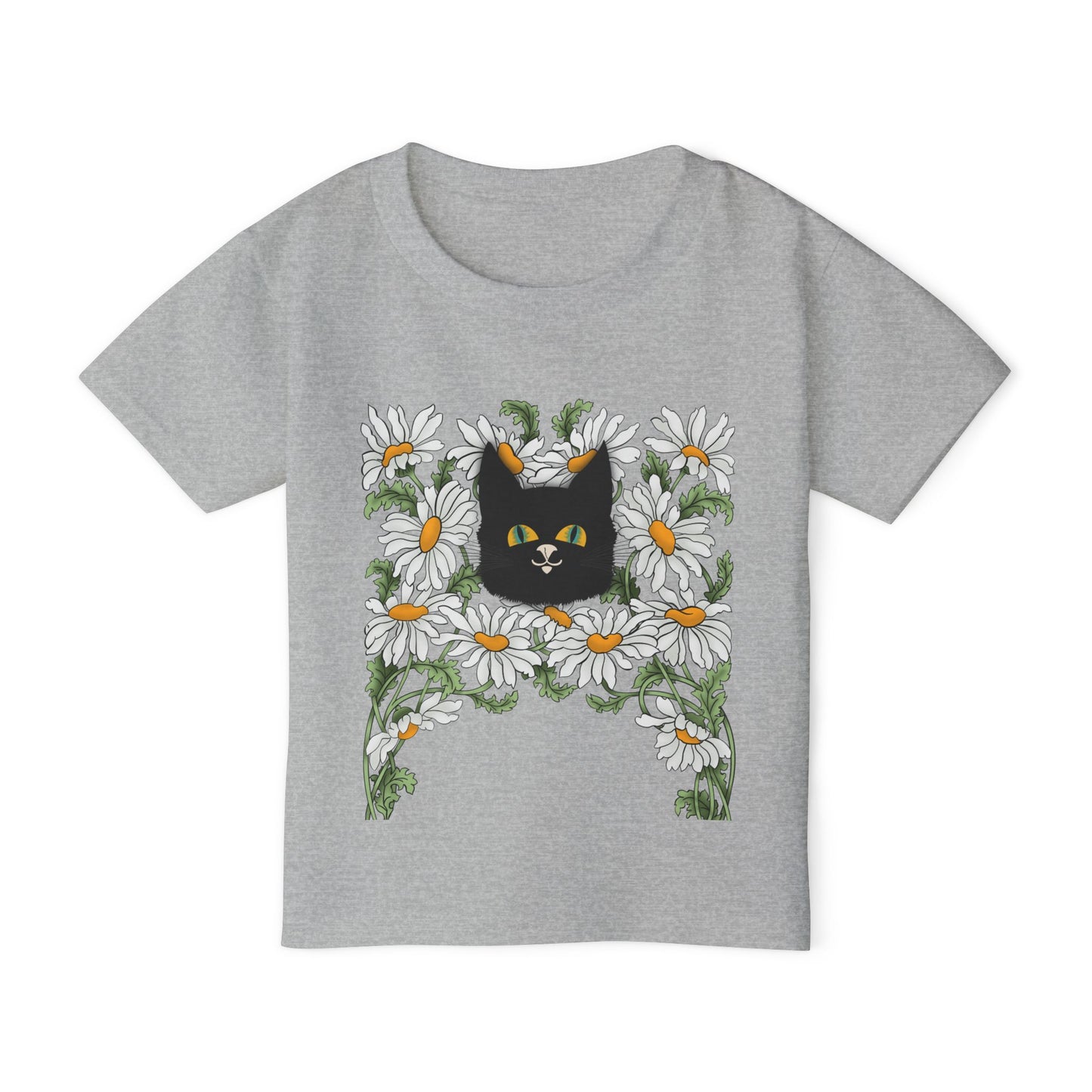 Toddler T-Shirt — Black Cat in Daisies | Cute Floral Kitty Tee for Kids