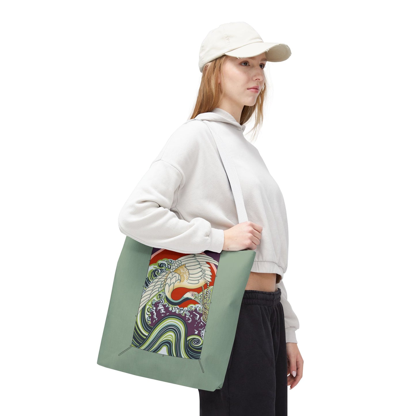 Japanese Vintage Wave & Crane Art Print Tote