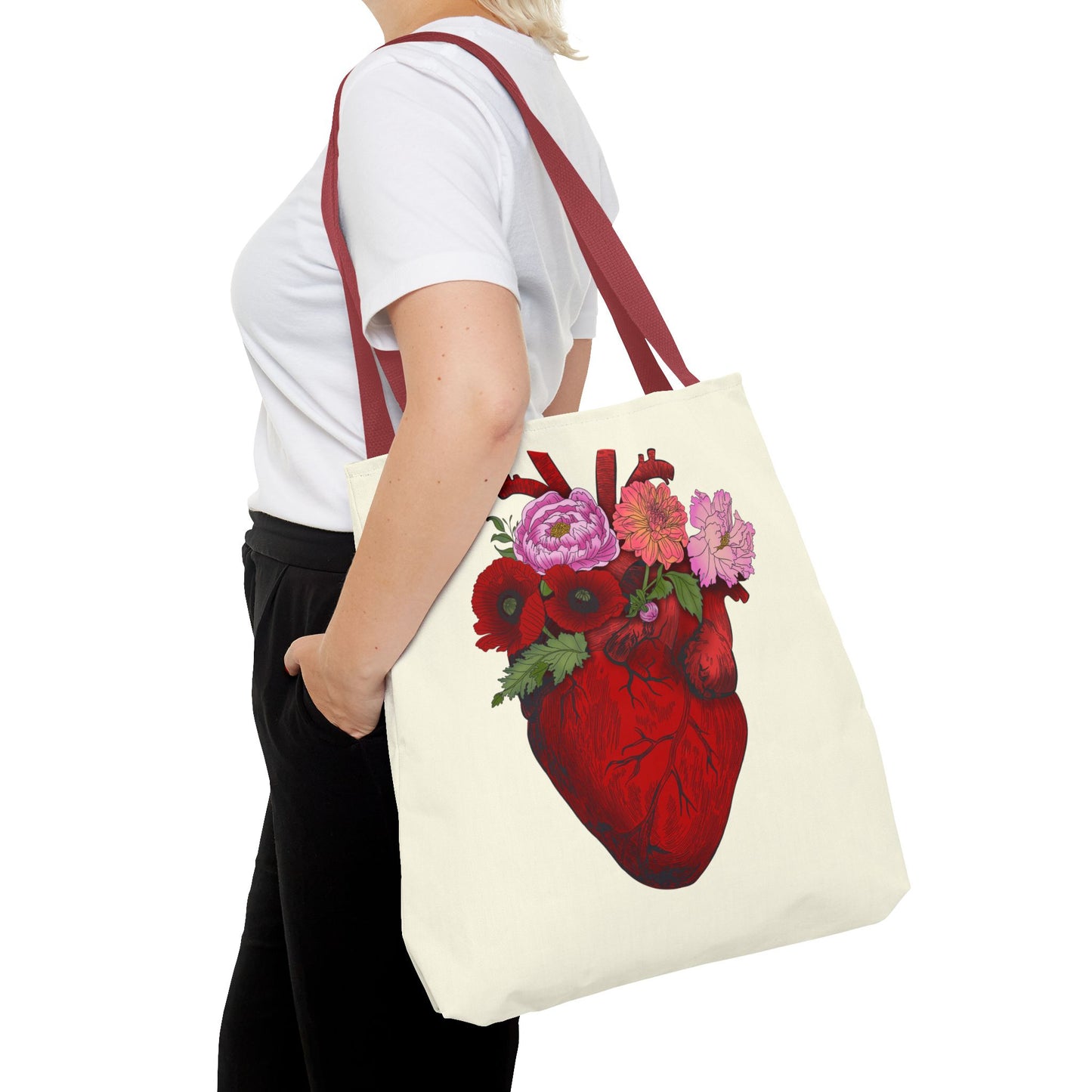 Anatomical Heart Floral Tote Bag — Valentine & Everyday Gift Tote