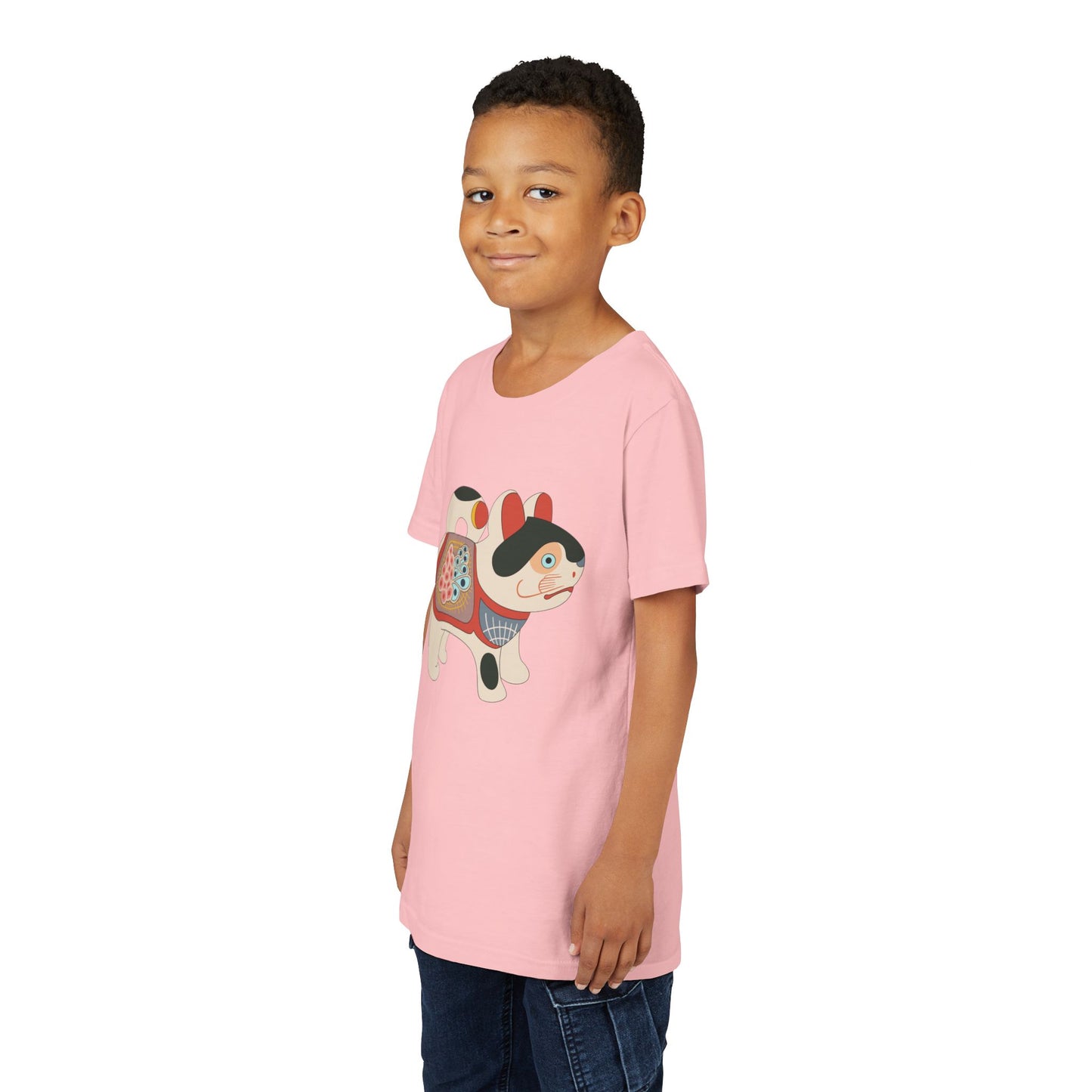 Lucky Inu Hariko illustration by Kawasaki Kyosen Youth Tshirt— Japanese Lucky Cat Tee