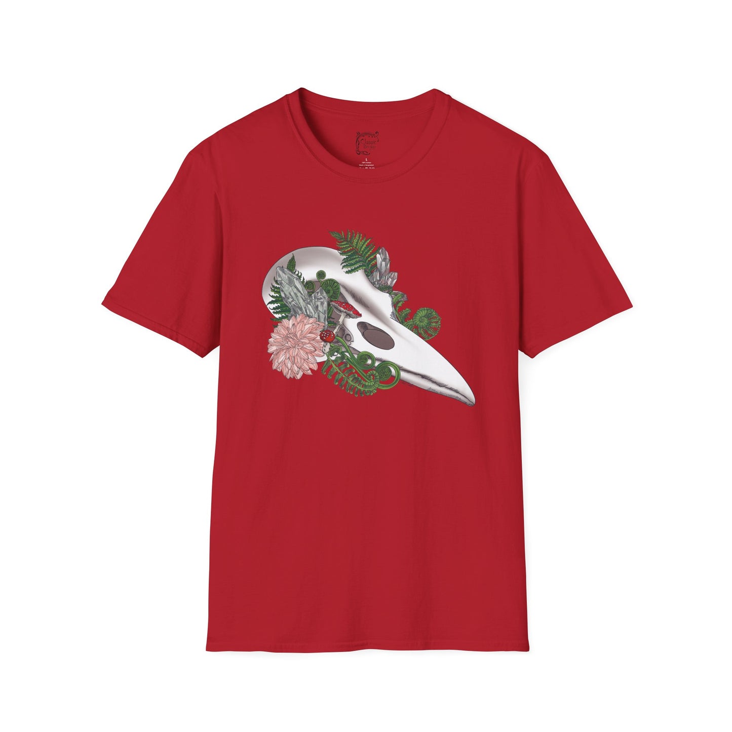 Bohemian Skull Floral T-Shirt, Unisex Softstyle Tee, Casual Wear, Nature Lover Gift, Unique Graphic Tee, Eco-Friendly Shirt