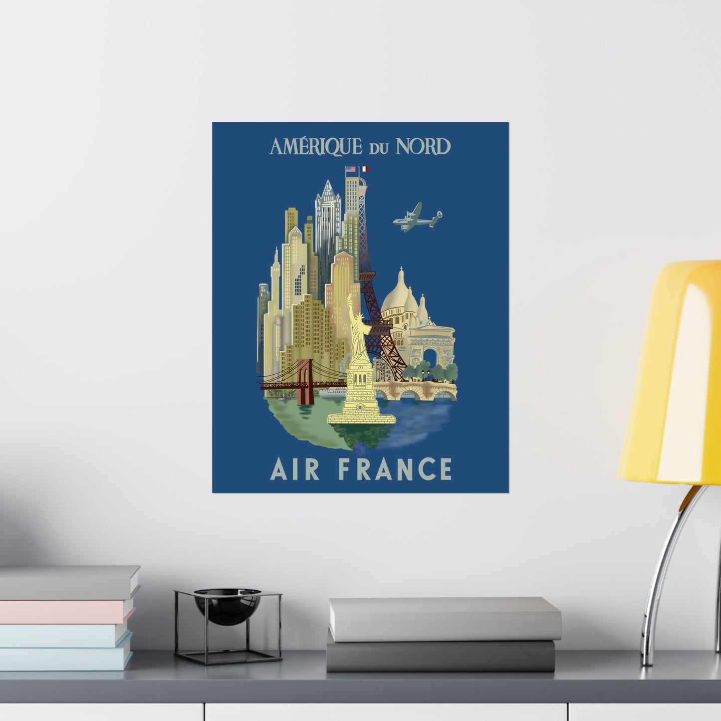 Vintage Air France North America Satin Poster
