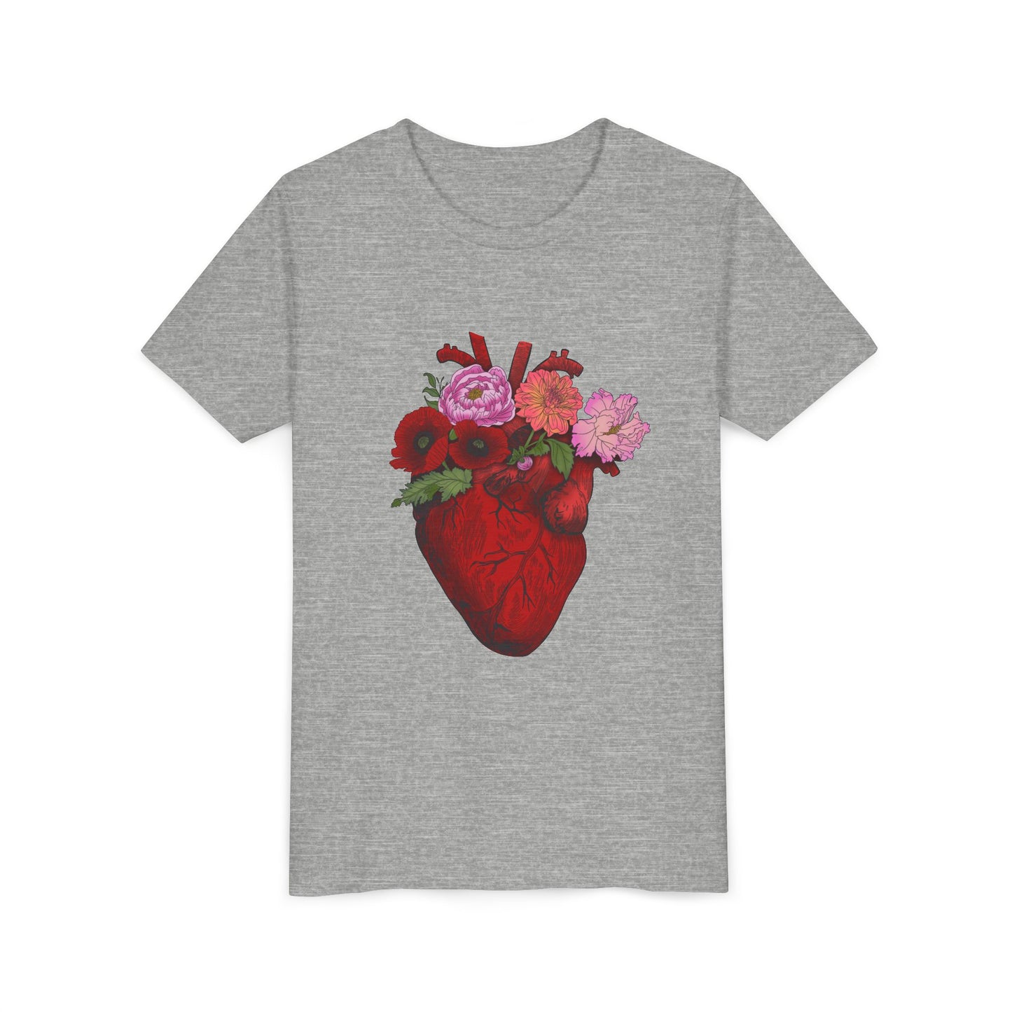 Floral Heart Youth Tee — Floral Anatomical Heart Graphic Kids T-Shirt