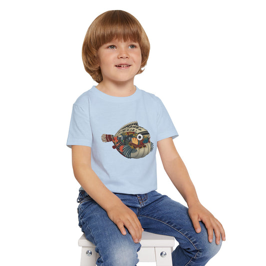 Japanese Puffer Fish Illustration Toddler T-Shirt with Colorful  — Cute Marine Animal Tee for Kids