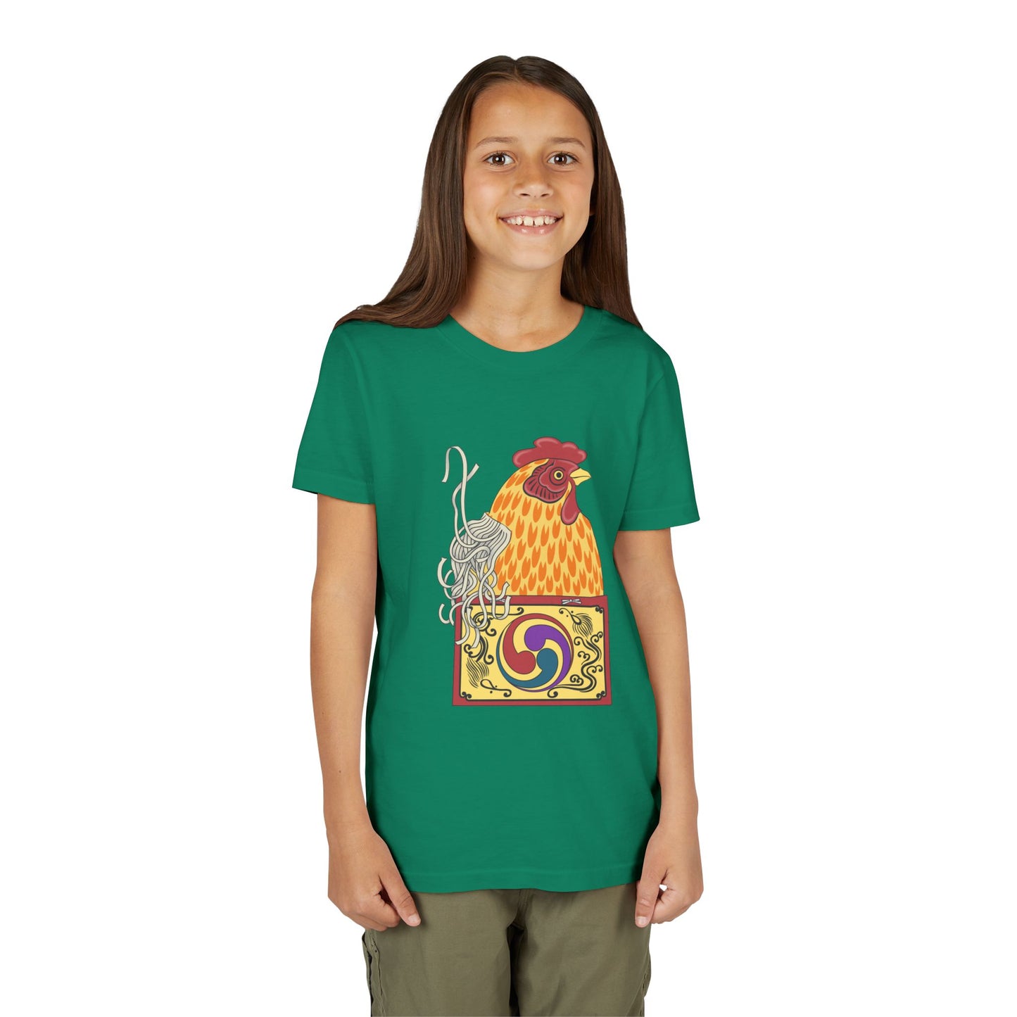 Japanese Rooster  Youth T-Shirt — Colorful Rooster Shimizu Seifū