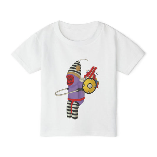 Japanese Monkey Vintage Toy Toddler T‑Shirt — Colorful Cartoon Drummer Character Graphic