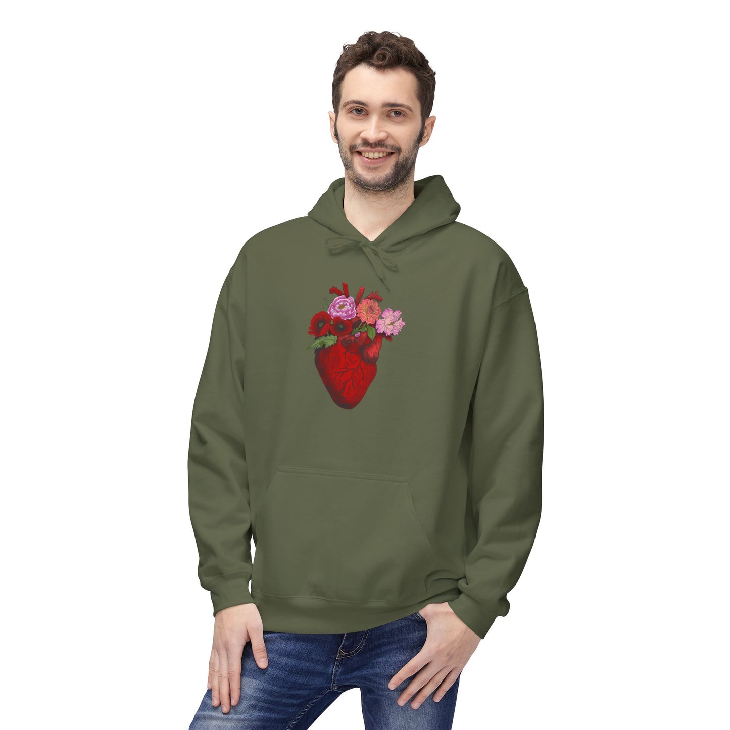 Floral Anatomical Heart Hoodie — Botanical Heart Graphic Pullover