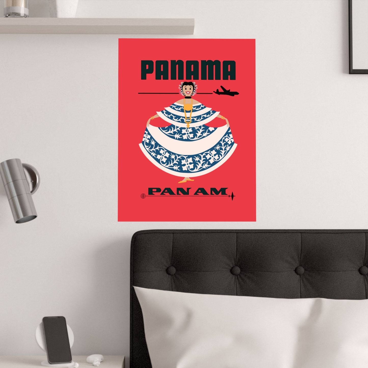 Vintage Air travel Destination Panama Satin Poster