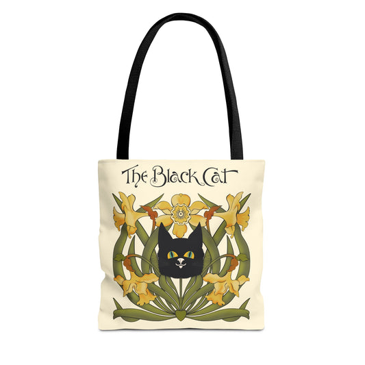 The Black Cat Floral Tote Bag — Vintage Art Nouveau Cat Shopper