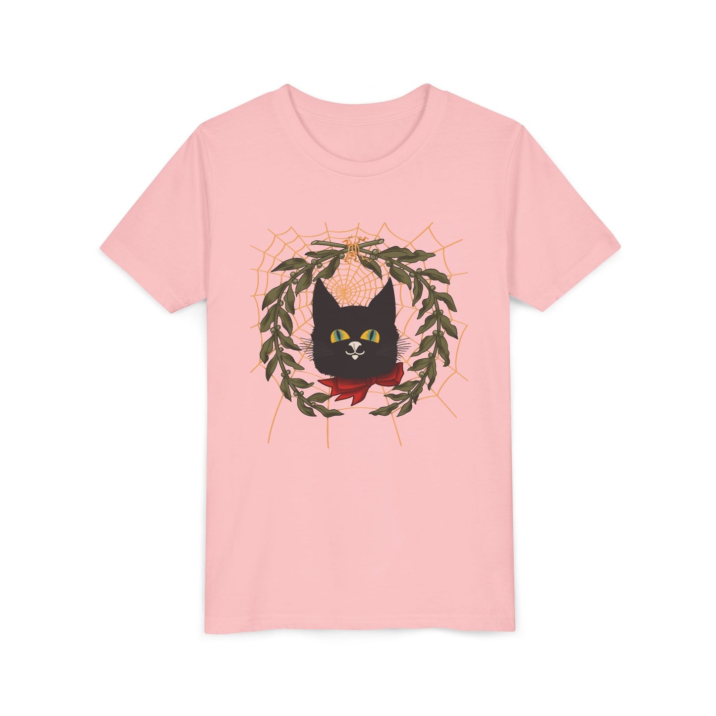 Youth Tee — Black Cat Wreath Holiday Shirt