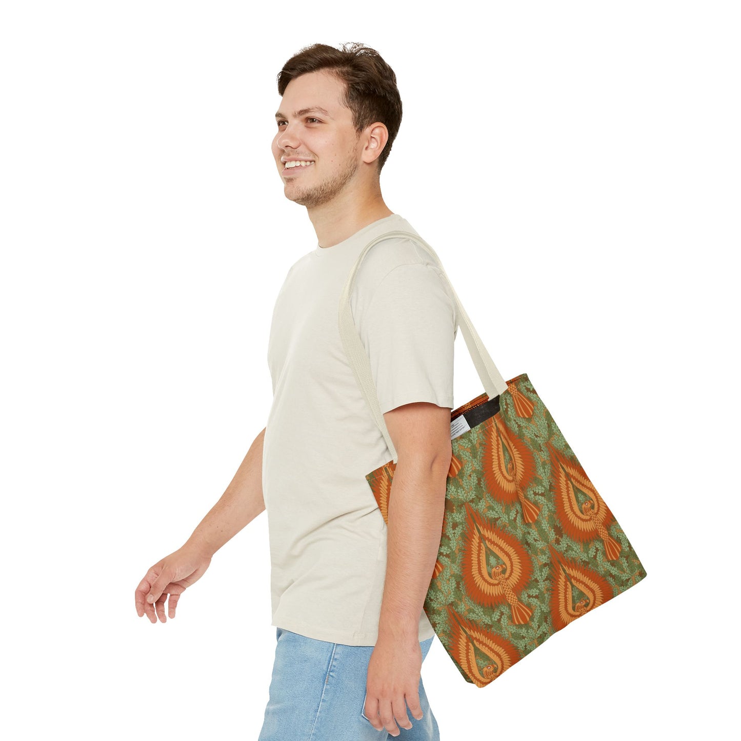Vintage Phoenix Pattern Tote Bag — Boho Orange Green All-Over Print