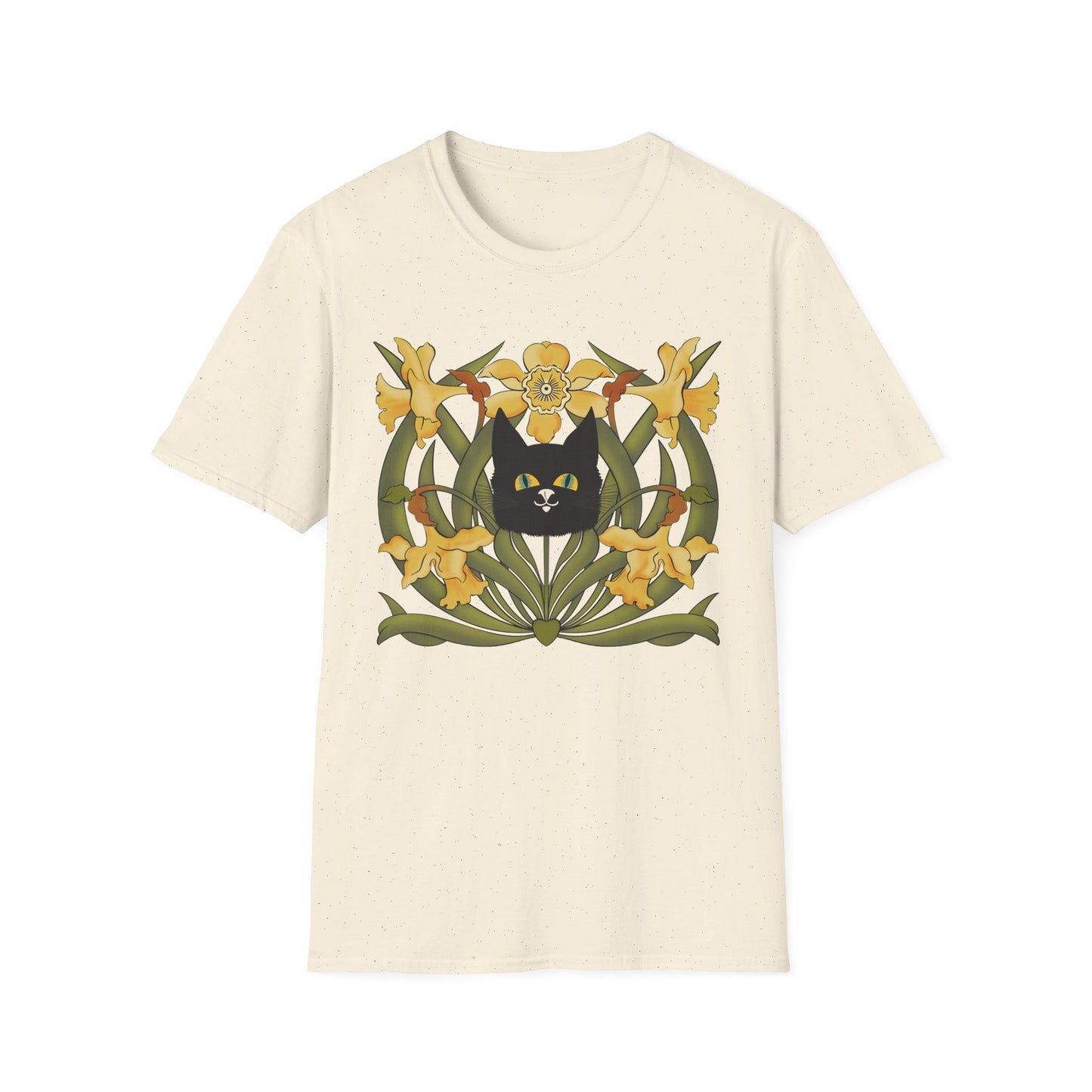 Daffodil Black Cat T‑Shirt — Retro Floral Cat Tee