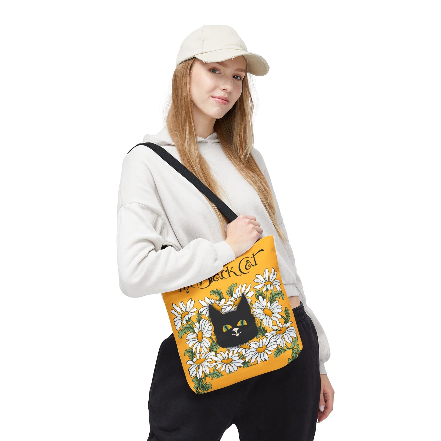 The Black Cat Yellow Daisy Tote Bag — The Black Cat Floral Canvas Tote