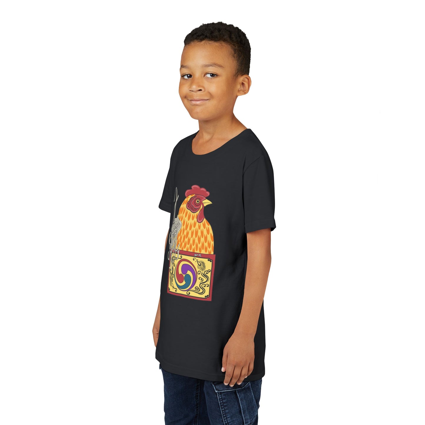 Japanese Rooster  Youth T-Shirt — Colorful Rooster Shimizu Seifū