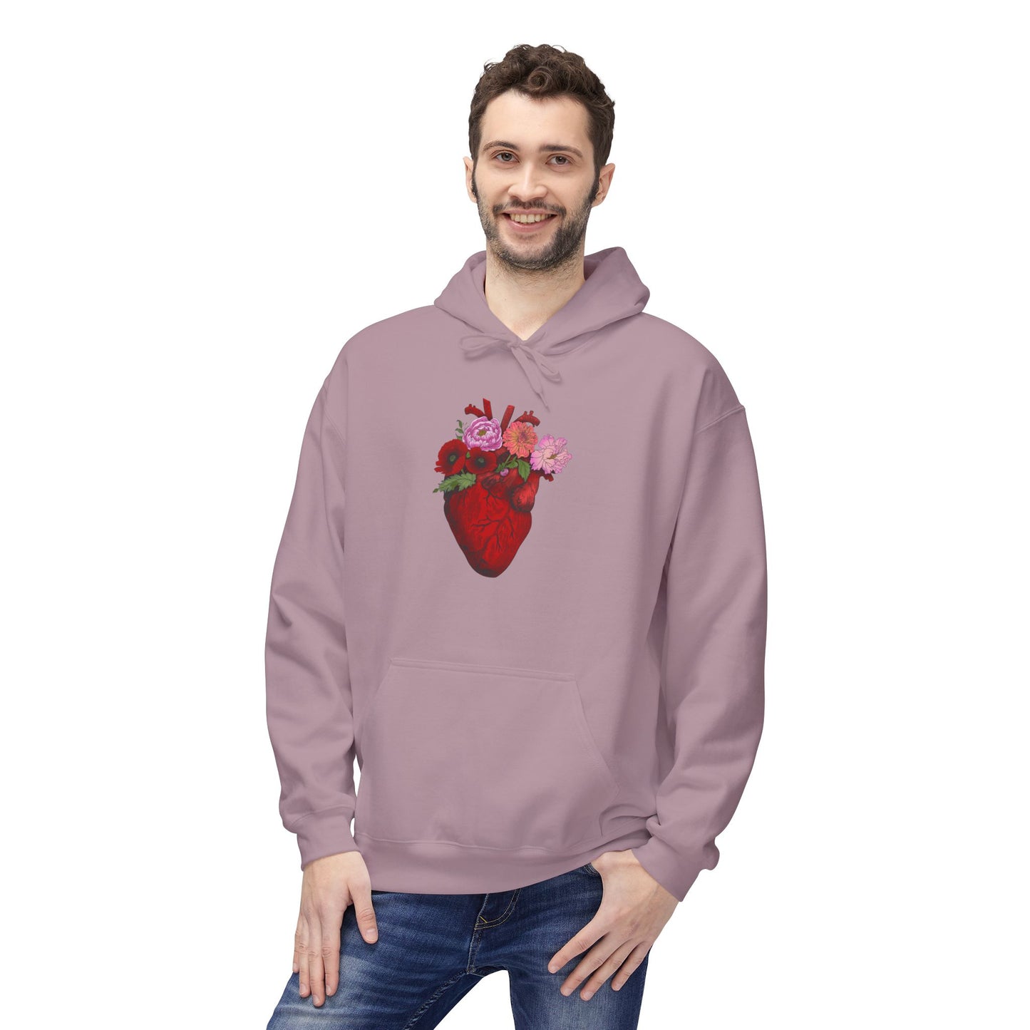 Floral Anatomical Heart Hoodie — Botanical Heart Graphic Pullover