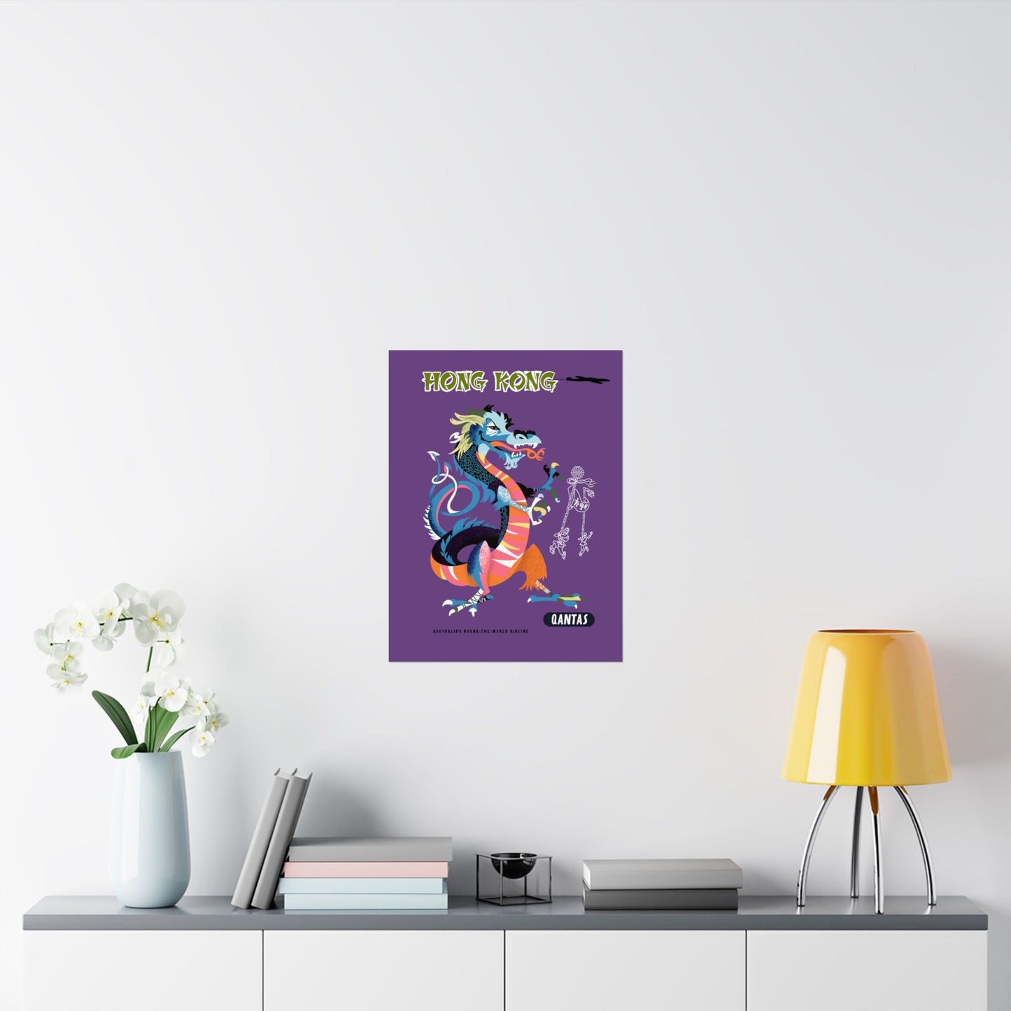 Vintage Qantas Travel Hong Kong Satin Poster