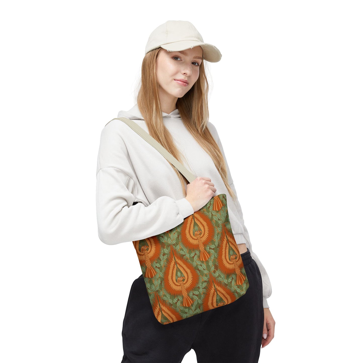 Vintage Phoenix Pattern Tote Bag — Boho Orange Green All-Over Print