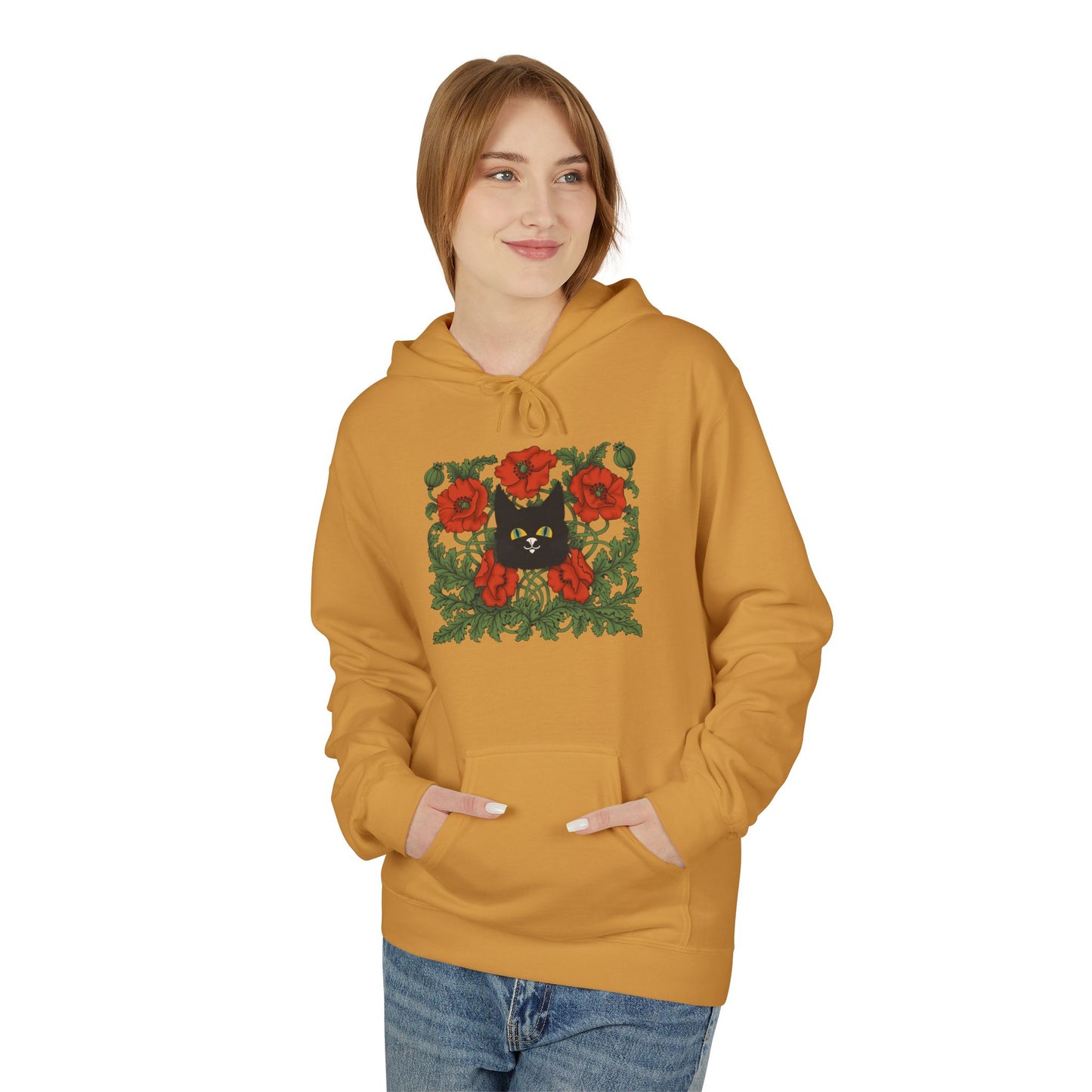 Poppy Floral Hoodie — Red Poppies Vintage Botanical Print