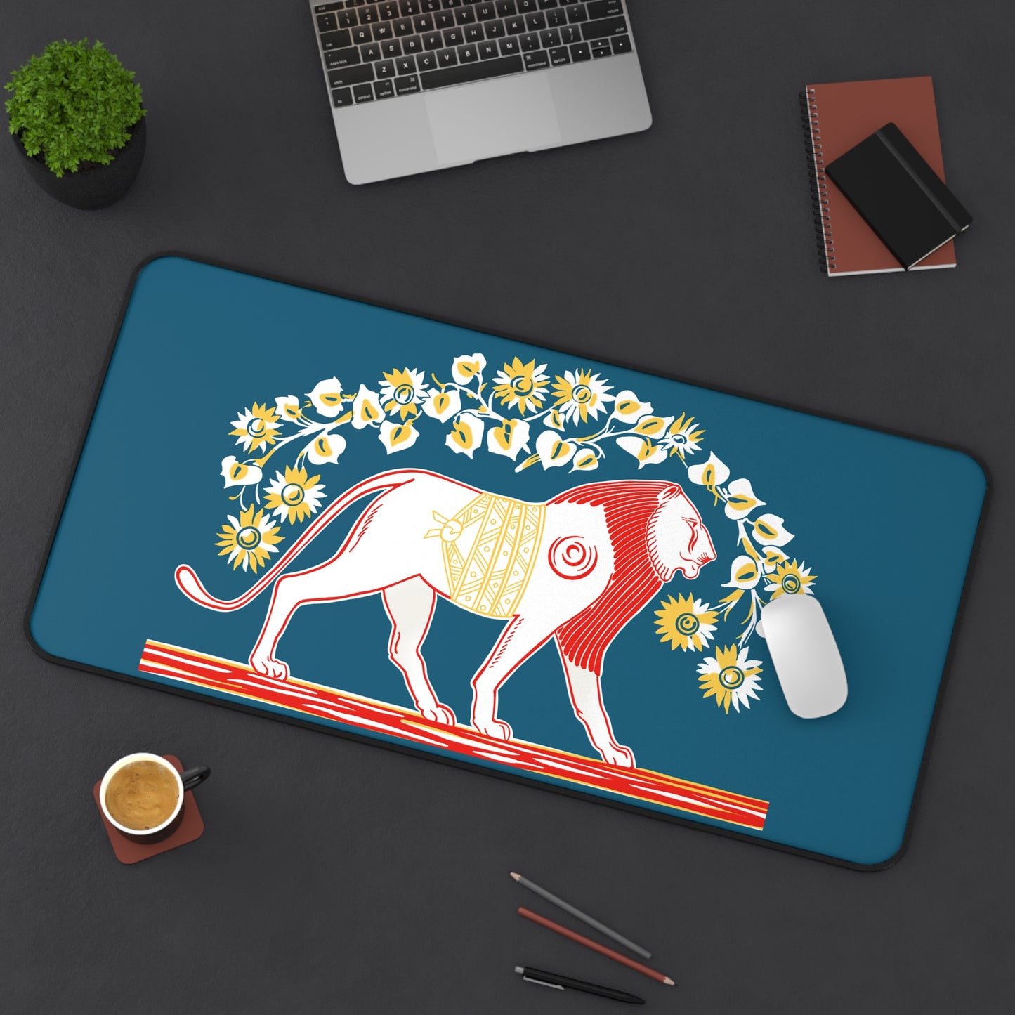 Vintage Lion Desk Mat with Floral Design