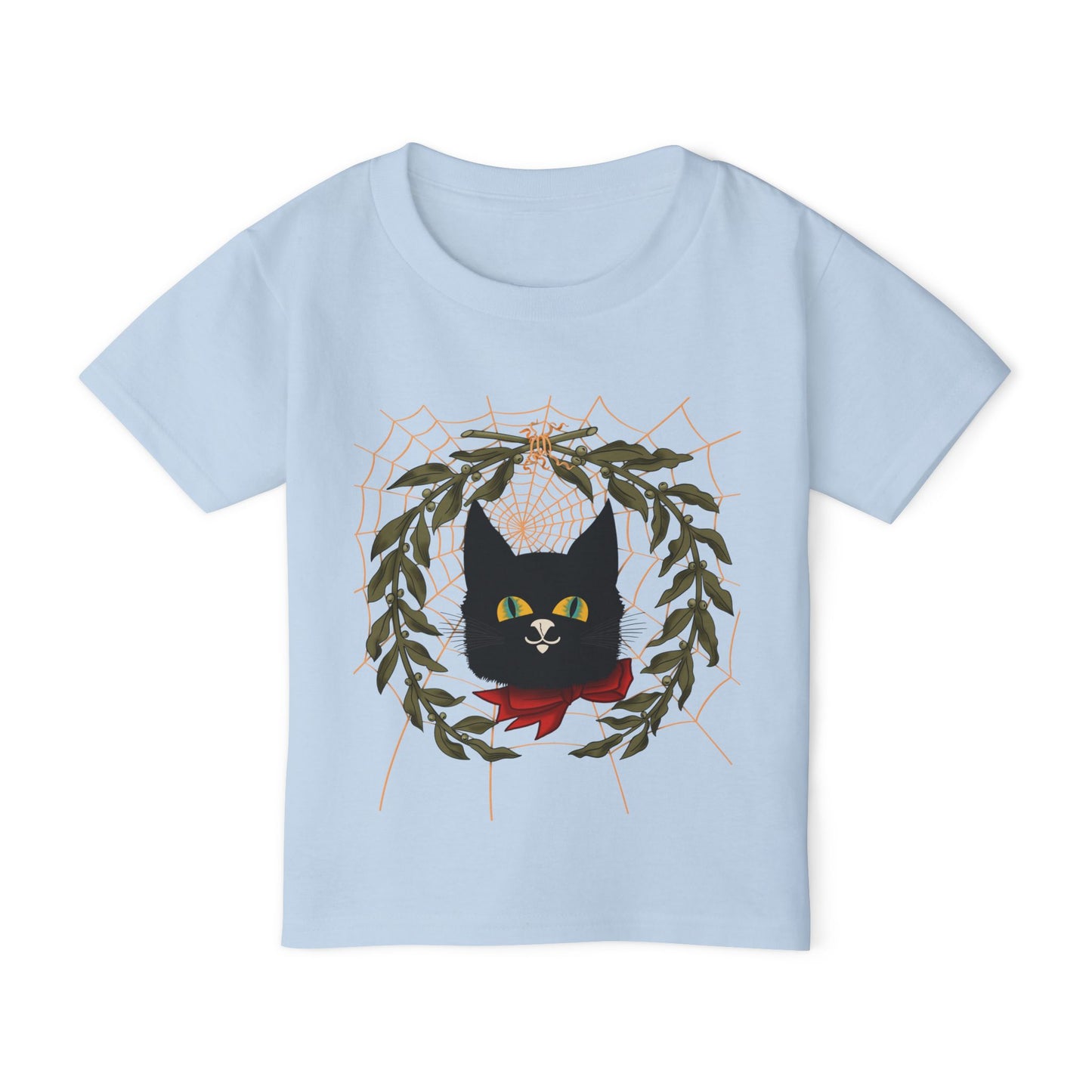 Toddler T‑Shirt — Black Cat Wreath with Web Tee (Cute Halloween)