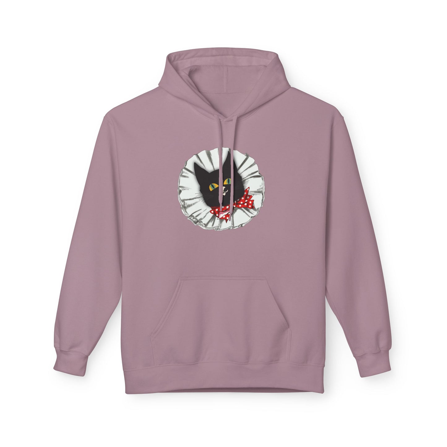 Black Cat Clown Hoodie — Cute Black Cat with Red Bow Music Lover Pullover