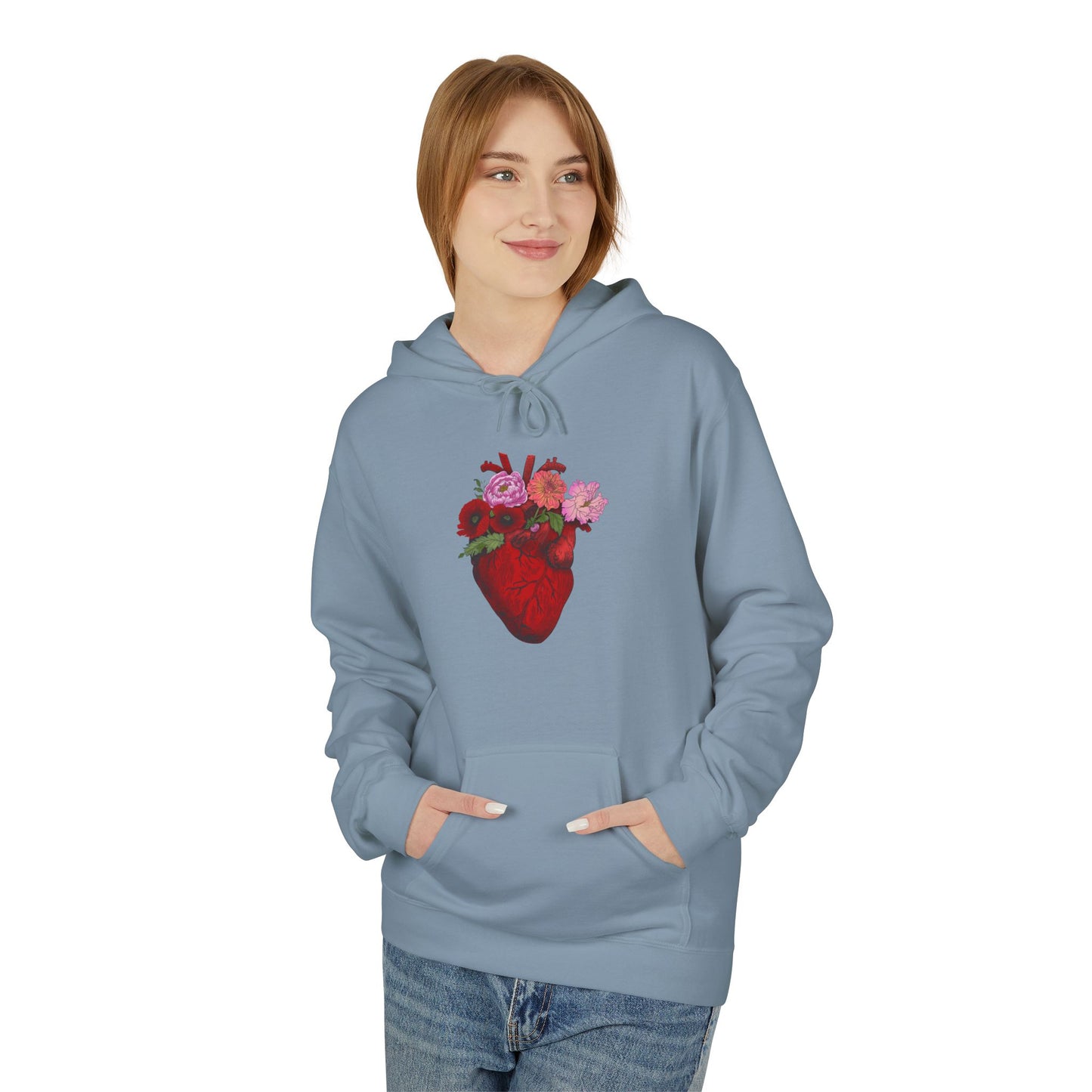 Floral Anatomical Heart Hoodie — Botanical Heart Graphic Pullover