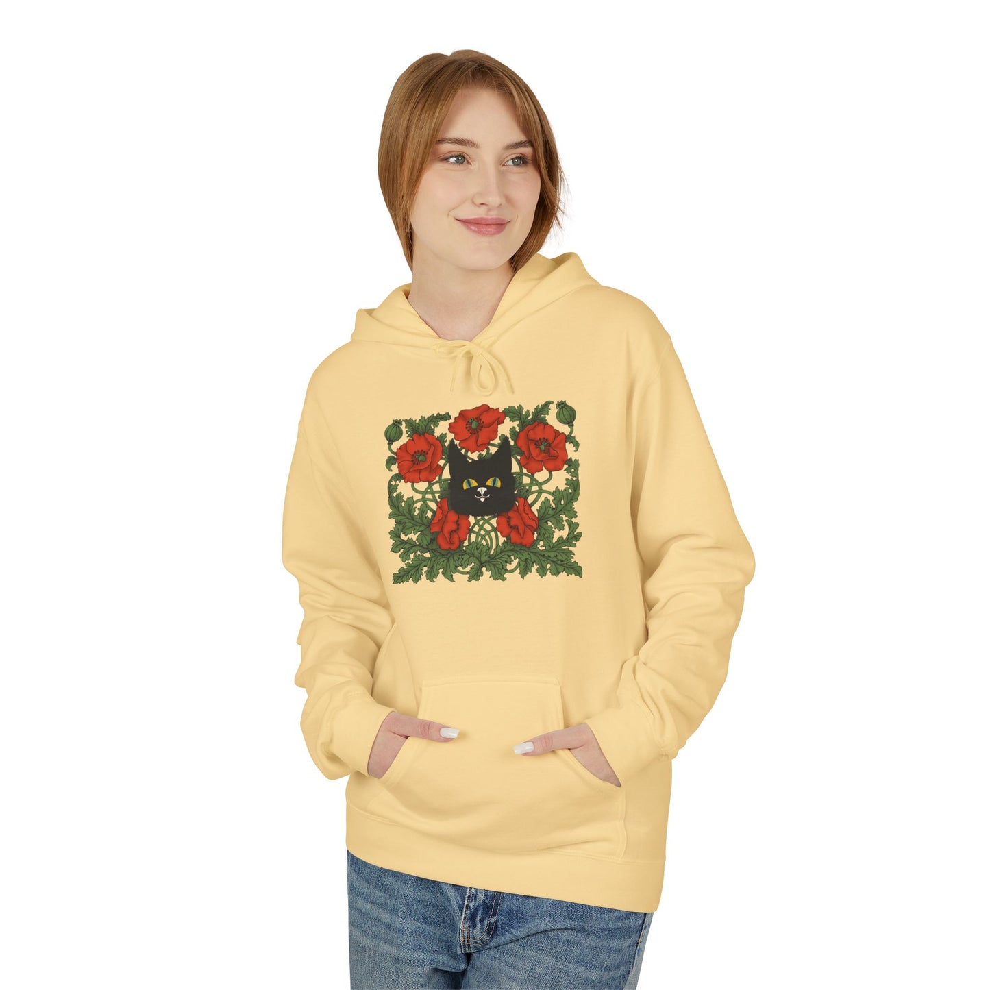 Poppy Floral Hoodie — Red Poppies Vintage Botanical Print