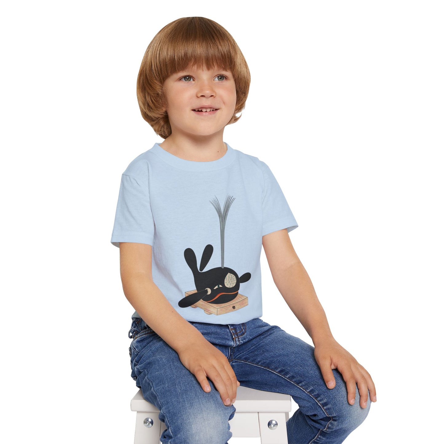 Vintage Japanese Toy Whale Kids T-Shirt — "Kujira no Shoufuki" Whale on Crate Toddler Tee