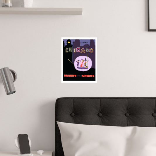 Vintage Air Travel Chicago Braniff Airways Satin Poster