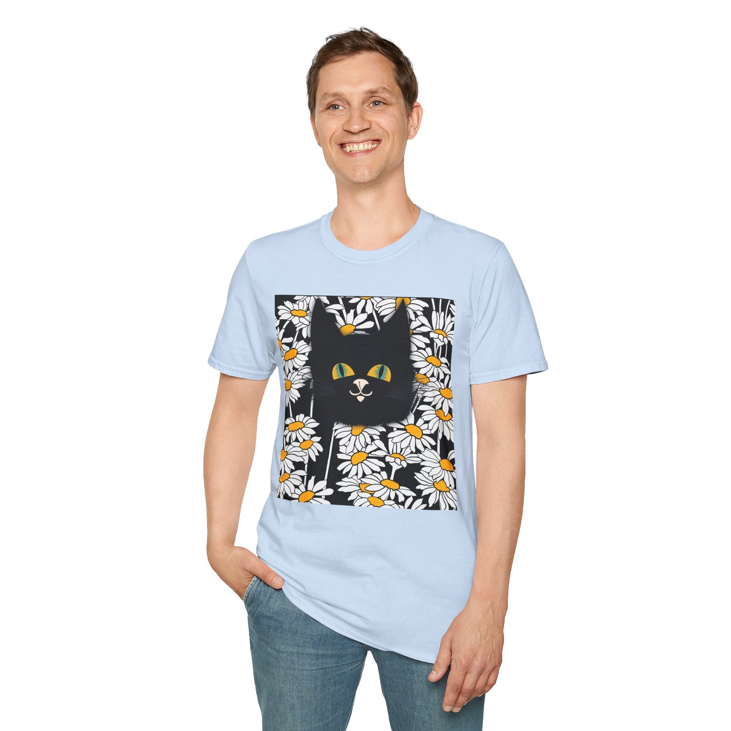 Black Cat Daisy T‑Shirt — Cute Floral Cat Graphic Tee