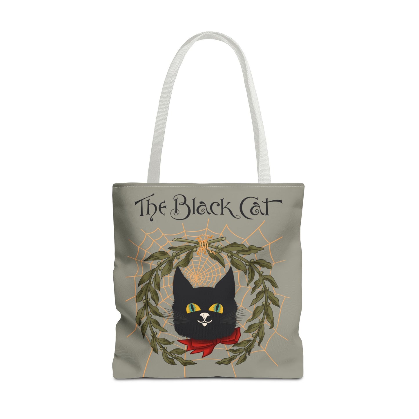 The Black Cat Web Tote Bag — Vintage Witchy Cat Holiday Grocery Tote