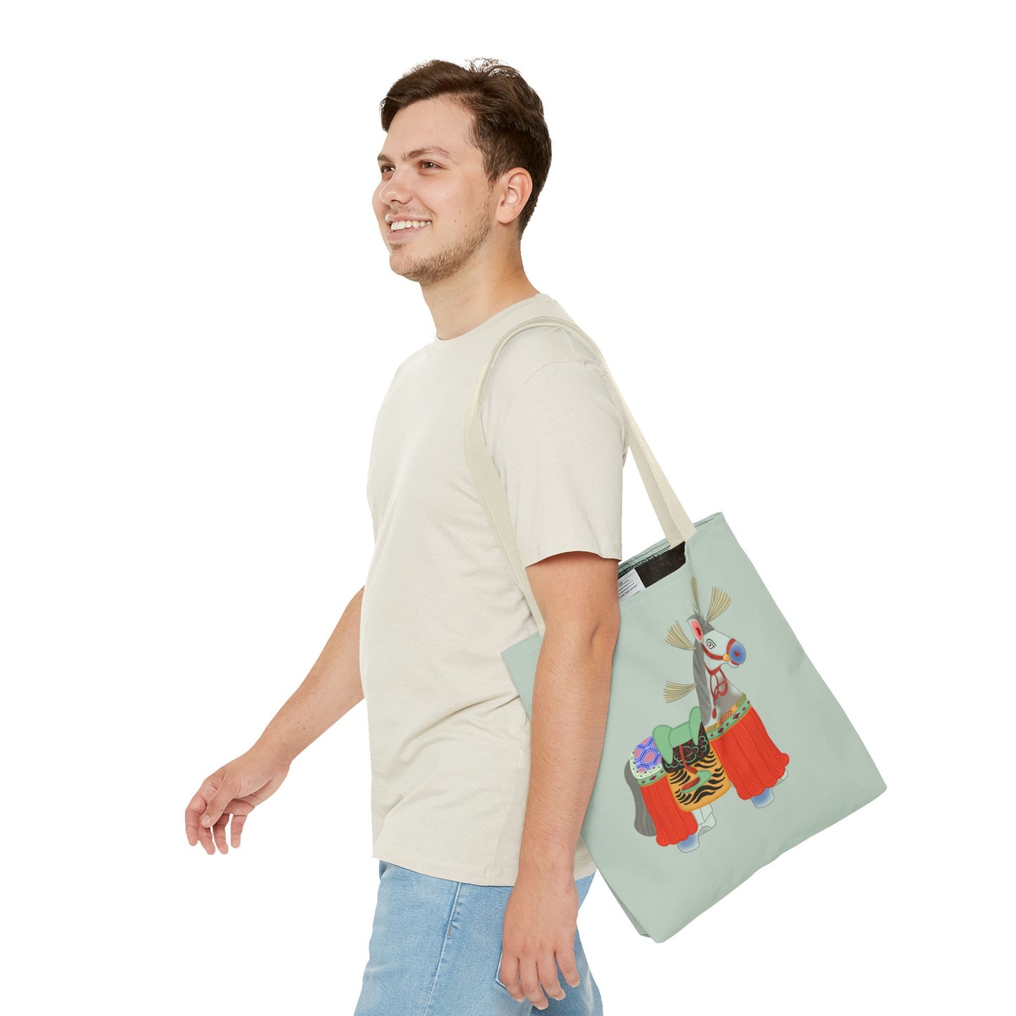 Japanese Folk Toy Horse Tote Bag — Colorful Ethnic Pattern AOP Shopper