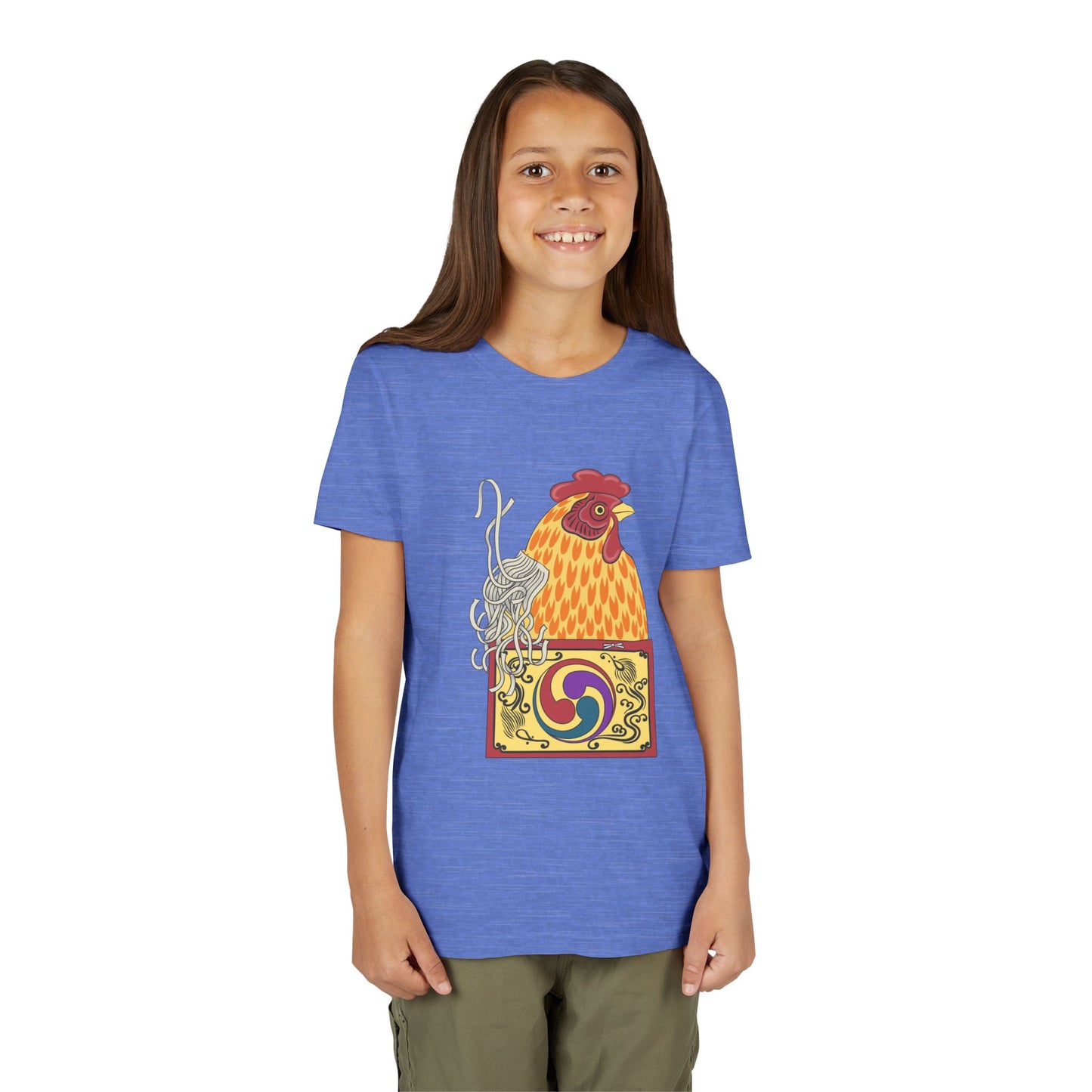 Japanese Rooster  Youth T-Shirt — Colorful Rooster Shimizu Seifū
