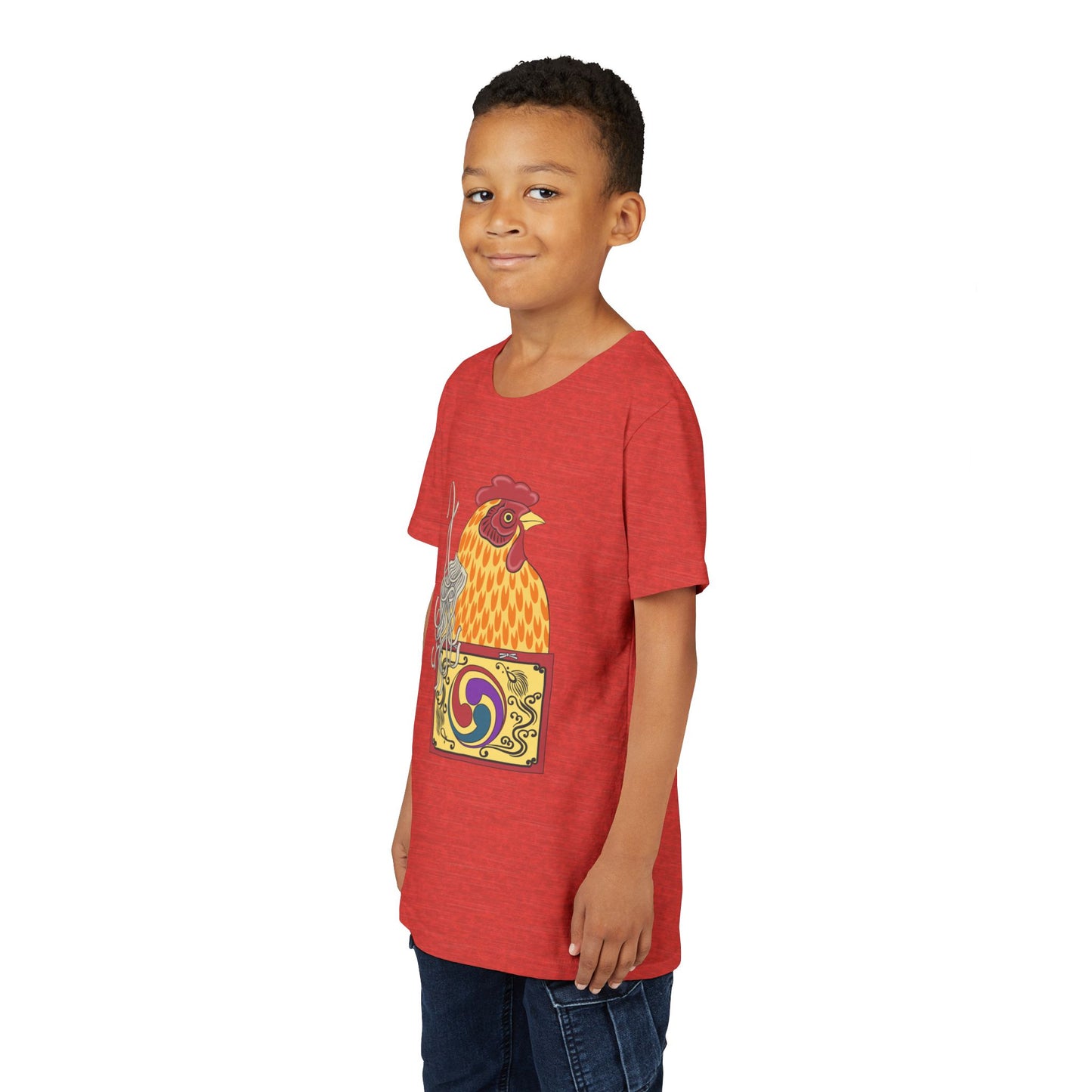 Japanese Rooster  Youth T-Shirt — Colorful Rooster Shimizu Seifū
