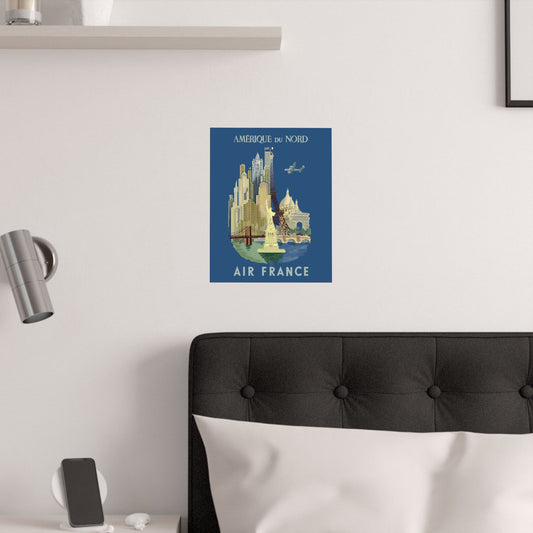 Vintage Air France North America Satin Poster