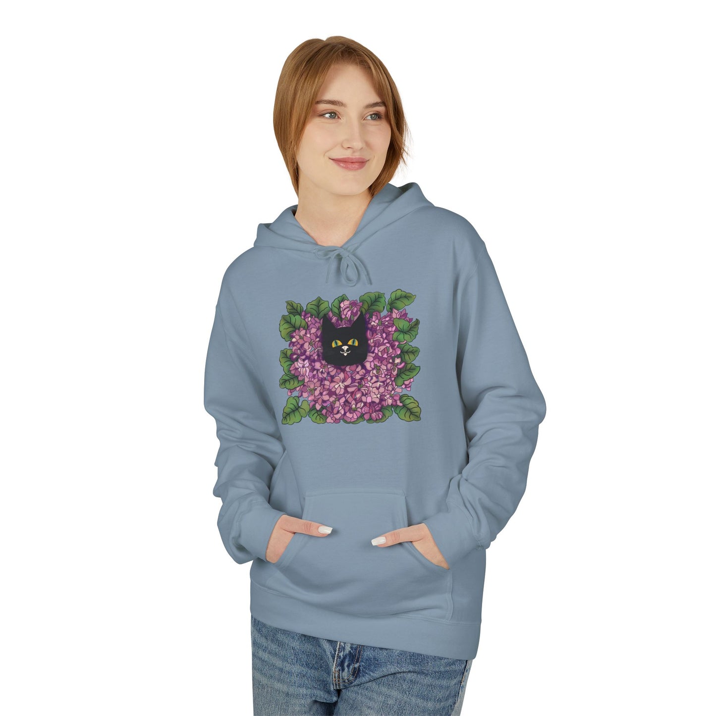 Lillac Black Cat Hoodie — Vintage Purple Lilac Graphic Pullover
