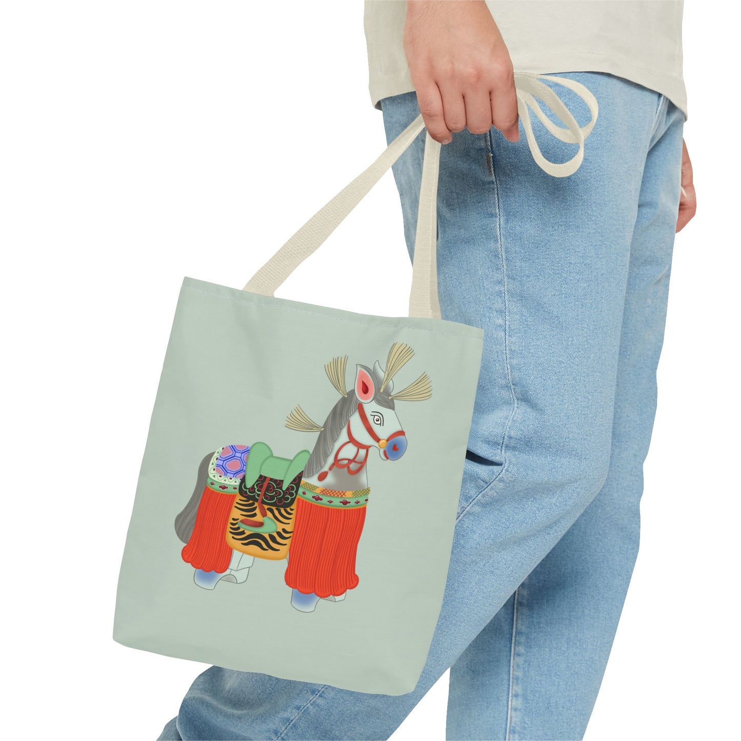 Japanese Folk Toy Horse Tote Bag — Colorful Ethnic Pattern AOP Shopper